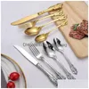 Dinnerware Sets Fl Tableware Spoon Fork Set Stainless Steel Cutlery Knife Of Spoons And Forks Home Drop Delivery Garden Kitchen Dinin Dh9Ov