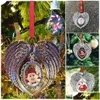 Kerstdecoraties Sublimatie Angel Wing Ornament Hanging Heart Herdenkingsmelden lege hartvormige hanger Thuisboom muur deli dhzob