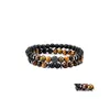 Beaded Strands Men Armband 6mm Tiger Eye Bead Natural Lava Stone Diffuser Armband Elastic Psera Jewelry Gift Drop Delivery Otneu