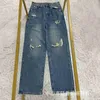 Dames jeans ontwerper herfst en winter nieuwe graffiti kleur letter jeans g gat hoge taille rechte been broek 6sup