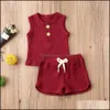 Ensembles de vêtements en gros bébé enfants filles garçons enfants costumes en coton sans manches boutons avant hauts bretelles shorts 2 pièces tenue d'été Dhzjh