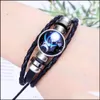 Other Bracelets Arrival 12 Constellations Luminous Bracelet Punk Black Leather Zodiac Alloy Bead Snap Buttons Charm Jewelry For Wome Ottr6