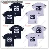 Lågpris Men 26 Saquon Barkley Jersey White Navy Blue College Football Jerseys sydd Hight Qualit