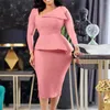 Casual Dresses Office For Women Regular Size Full Sleeve High Waisted V Neck Sheath Mid Calf Formal Business Work Wear Dress Midi316A