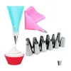 Bakgebakgereedschap 1 st 1 Sile Icing Pi Cream Bagadd12 Nozzles Set Cake Decorating Tool met 1 Converter Drop Delivery Home Garden K OTDMD