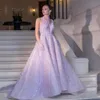 Luxury Lilac Halter Prom Dresses Lace Beaded Party Dresses A Line Sequined Sleeveless Custom Made Evening Dress