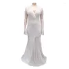 Plus Size Dresses 4XL 5XL For Women Beaded White Black V Neck High Waisted Floor Length Sexy Evening Night Party Luxury Dress