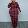 Plus -Größe Kleider karierte Kapuze für Frauen 4xl 5xl Herbst Herbst Full Sleeve Bodycon High Taille Mode übergroße Kleidung groß