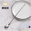 Drinking Straws Stainless Steel Oval Shape Metal Spoon St Reusable Sts Cocktail Spoons Filter Set Kitchen Tableware Drop Delivery Ho Dhlng