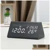 Desk Table Clocks Vintage Bedside Clock Wooden Alarm Silent Electronic Luminous Drop Delivery Home Garden Decor Dhc6A