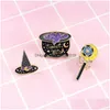 Pins Brooches Creative Cartoon Halloween Sweet Witch Magic Potion Hat Wand Brooch Pins Funny Letter Alloy Enamel For Boys Girls Gif Dhgas