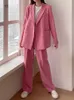 Dames tweedelige broek Spring Blazer Pakken Koreaanse set Vrouwen lange mouw jas pak jas met brede poten formele kantoor dame 2 outfits