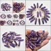 Charms Amethyst Stone Pillar Shape Point Pendum Handmade Gold Color Iron Wire Pendants For Fashion Jewelry Making Wholesale Drop Del Dhbor