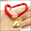 Charm Bracelets 수제 심장 엄마 꼰 팔찌 빨간 실 끈 I love you rope for mothers day 선물 보석류 여자 드롭 Devive otryf