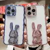 Luksusowe fala fali 3D Królika dla iPhone 14 Pro Max Plus 13 12 11 XR XS x 8 7 Bling Telefon Poszyk Metaliczny Wyplanowany przezroczysty przezroczysty miękki tylna okładka TPU