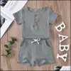 Kleidungssets Mode Baby Kinder Mädchen Jungen Kinder Bio-Leinen-Baumwollanzüge Vordere Knöpfe Tops Träger Shorts 2 Stück Sommer Drop Dhjh3