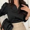 Damskie bluzki biuro dama praca puff rękawa biała czarna elegancka elegancka nutka długa samica samica vintage koreański styl swobodny blusas mujer