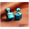 Stud Cute Candy Stripe Cube Earrings Double Side Pearl Big Ball Earings Fashion Jewelry Bohemian Statement Gifts For Women Drop Deliv Dhney