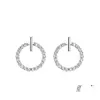 Hoop Huggie Fashion 925 Sterling Sier Crystal Rhinestone Geometryczne okrągłe kolczyki dla kobiet Beautif Jewelry 1567 V2 Drop Deliv Otdkk