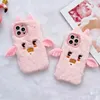 Leuke cartoon roze varkenskonijnbont pluche telefoonhoesje voor iPhone 14 Pro Max