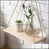 Annan heminredning Premium Wood Swing Hanging Rope Wall Mounted Floating Shees Plant Flower Pot Decorative Wood Sheing Crafts Drop d otpud