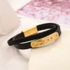 18k Gold Plated Bangle Bracelets Luxury Brand Designers Letter Leather Geometric Circle Fashion Women Black Stainless Steel bangle Wedding Party Jewellery Gif