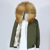 OFTBUY 2021 Waterdichte Mannen Bomber Parka Winterjas Natuurlijke Echte Wasbeer Vos Bontjas Kraag Capuchon Konijn Liner Streetwear