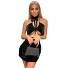 Женские сексуальные платья для вечеринок Slim Halter Bangage Без спинки платье Bodycon High Seck без рукавов мини -клубное платье