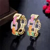 الذهب الفاخر كوبا رابط مصمم الماس هوب حلق للمرأة حفلة ملونة AAA cubic zirconia copper circle