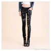 ファッションジーンズの女性カジュアルブラックペンシルジャンパンツガールドリル印刷パターン光沢6075