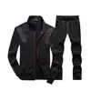 Gym Clothing 1 Set Coat Trousers Stylish Activewear Pockets Ribbed Cuff Drawstring Pants For Daily Wear Men Outfit Two Piece