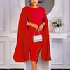 Casual Dresses Elegant For Women Pleated Cloak Sleeve Round Neck Bodycon Solid Mid Calf Evening Party Birthday Vestidos Mujer Dress