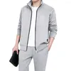 Gym Clothing 1 Set Coat Trousers Stylish Activewear Pockets Ribbed Cuff Drawstring Pants For Daily Wear Men Outfit Two Piece