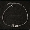 Anklets Old English Zodiac Sign Punk Charm 12 Constellation Classic Letter Ankle Bracelet Stainless Steel Jewelry Women Gift Drop Del Dhhim