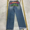 Dames jeans ontwerper herfst en winter nieuwe graffiti kleur letter jeans g gat hoge taille rechte been broek 6sup