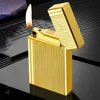 Metal Stripe Windproof Cigarette Pipe Lighter Creative Wheel Butane Gas Lighter Oblique Fire Square Oblique Lighter Smoking Gadgets