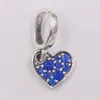 925 Sterling Srebrna biżuteria Pandora Stella Blue Pave Tilte Heart Dangle Charms Łańcuch Cryształowe koraliki