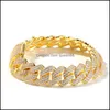 Chain Hip Hop Ajouter la zircone cubique Bling Iced Out Gold Sier Open Lock Bracelet Cuban Miami pour les hommes