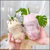 Vattenflaskor Creative Kawaii Cat Claw Double Layer Plastic Cup Girl Heart Fashion St Light Lovely Petal Drop Delivery Home Garden K OT3FK