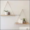 Annan heminredning Premium Wood Swing Hanging Rope Wall Mounted Floating Shees Plant Flower Pot Decorative Wood Sheing Crafts Drop d otpud