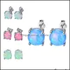 Charm Tiny Blue Opal Stud Earrings For Women Bridal Green Pink Wedding Party Jewelry Drop Delivery Otfel