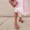 Sexig elegant hög flroal mode lapolaka trendiga block klackar ankel rem stor storlek sommarfest sandaler kvinnor skor T230208 719