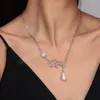 Bohemian Vintage Simple Casual Hollow Leaf White Simulated Pearl Water Drop Pendant Necklace Clavicle Chain Jewelry