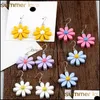 Dangle Chandelier Korean Daisy Flower Long Acrylic Earrings Sweet Style Resin For Women Summer Design Jewelry Wholesale Drop Delive Ot0Z8