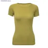 New Trendy Yoga Brand Lu's T Shirts 2023 Women's Clothes Sports Short Sleeve High Elastic Traceless Fiess Training Tight Top Knitted