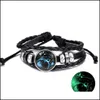 Other Bracelets Arrival 12 Constellations Luminous Bracelet Punk Black Leather Zodiac Alloy Bead Snap Buttons Charm Jewelry For Wome Ottr6