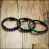 Bracelets à breloques Titane Acier Homme Chakra Bijoux En Gros De Seigle Noir Vcan Perles Braclet Pierre Cuir 594 T2 Drop Delivery Otzxi