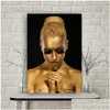 Peintures Africain Golden Woman Affiche Mur Art Toile Peinture Abstraite Portrait Image HD Imprimer Pour Salon Décoration de La Maison Cu Dho0X