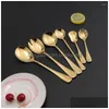 Servis uppsättningar 1 PC Gold Fruit Fork Dinner Knife Dessert Tea Spoon Mirror Cutlary Restaurang Service Tabeller Bland Flatvaror Köksvaror Dhuhi