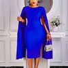 Casual Dresses Elegant For Women Pleated Cloak Sleeve Round Neck Bodycon Solid Mid Calf Evening Party Birthday Vestidos Mujer Dress